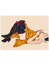 Egon Schiele Reclining Nude Female with Brown Boot - Art Print